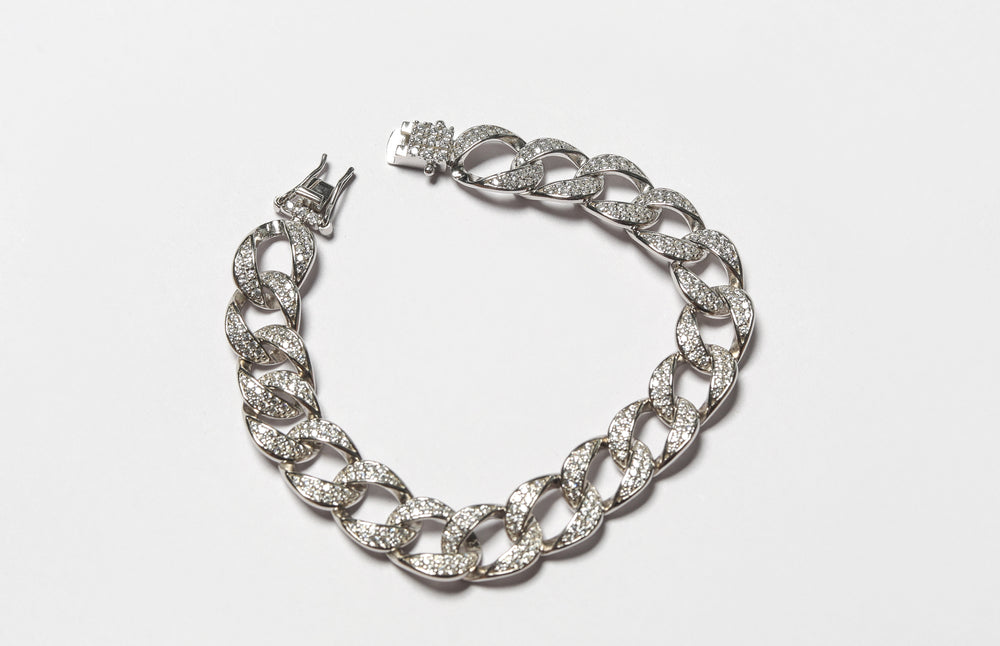 Rhodium-Plated with Silver-Toned American Diamond Studded Bangle Style